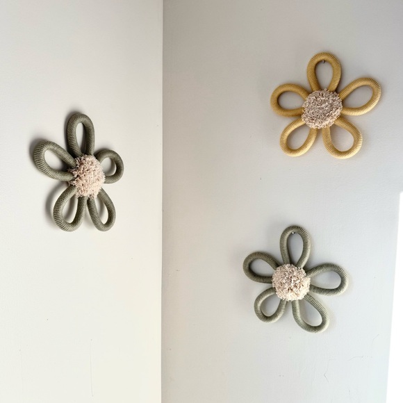 Other - Handcrafted Floral Wall Decor Set - Green, Yellow, Cream for Girls Nursery